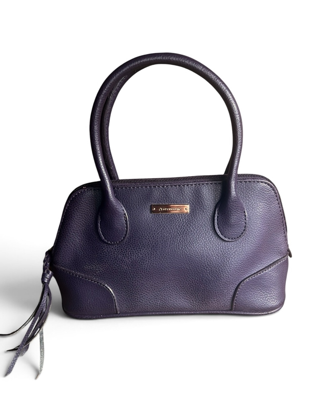 Liz Claiborne Dark Purple Pebbled Vegan Leather Mini Handbag Purse Satchel